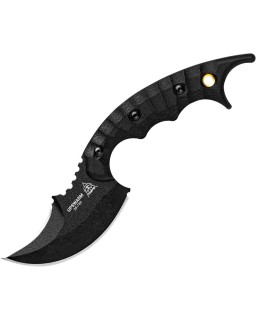 TOPS Upswarm Double Edge fixed bvlade full tang 1095HC steel black coated blade black micarta handle