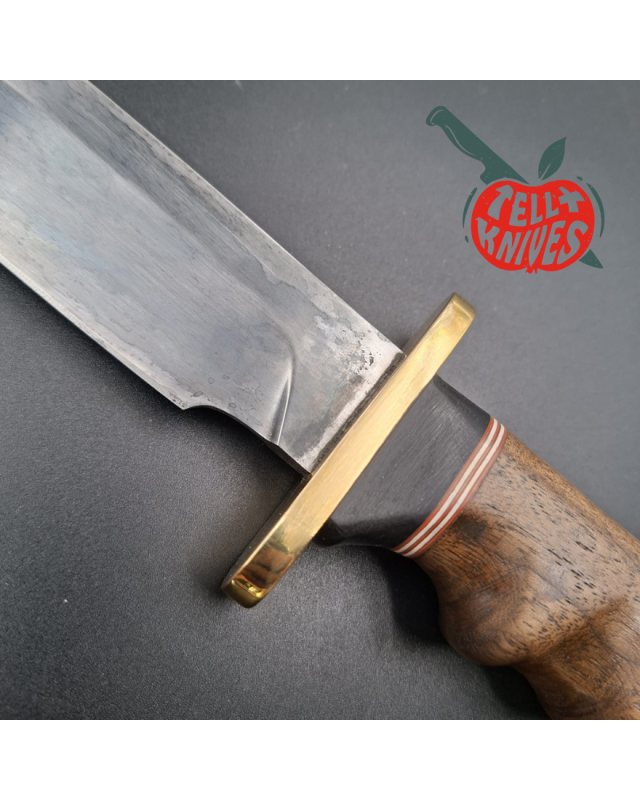 La Grotte du Loup Custom Fighting Knife forged carbon steel blade brass guard and pommel walnut handle