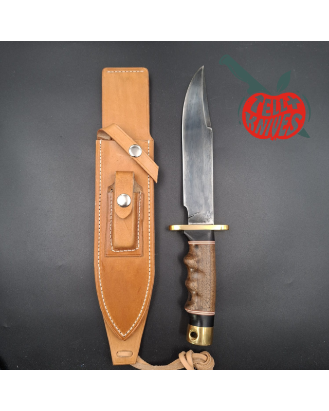La Grotte du Loup Custom Fighting Knife forged carbon steel blade brass guard and pommel walnut handle