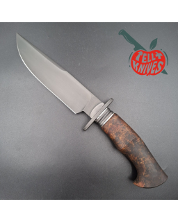 Michal Komorovsky Hunting Knife V4e steel black DLC coating 62HRC stabilized maple wood handle brown leather sheath