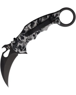 FOX Knives 599 Karambit Skulls N690 steel blade black finish black aluminium handle