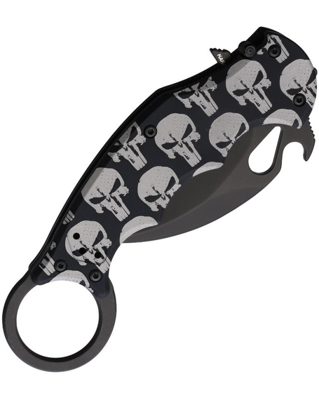 FOX Knives 599 Karambit Punisher Skulls N690 steel blade black finish black aluminium handle