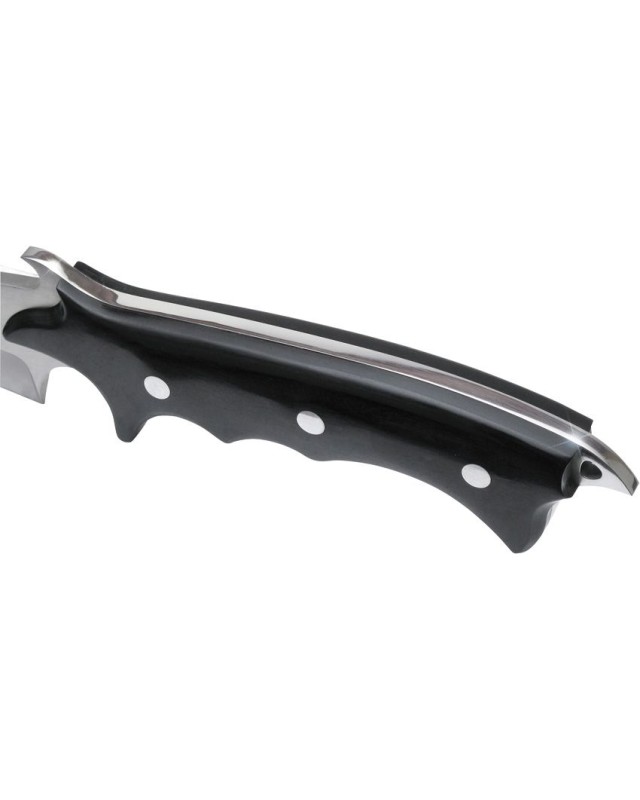 Hibben Legacy Combat Bowie full tang fixed stainless steel blade knife black wood handle black leather sheath