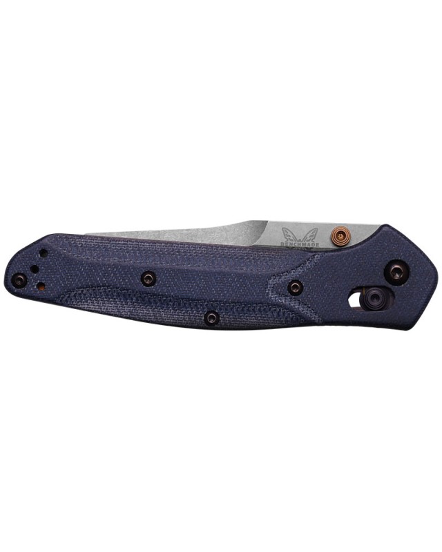 Benchmade 940 Osborne M390 Steel stonewash blade finish Denim blue micarta handle