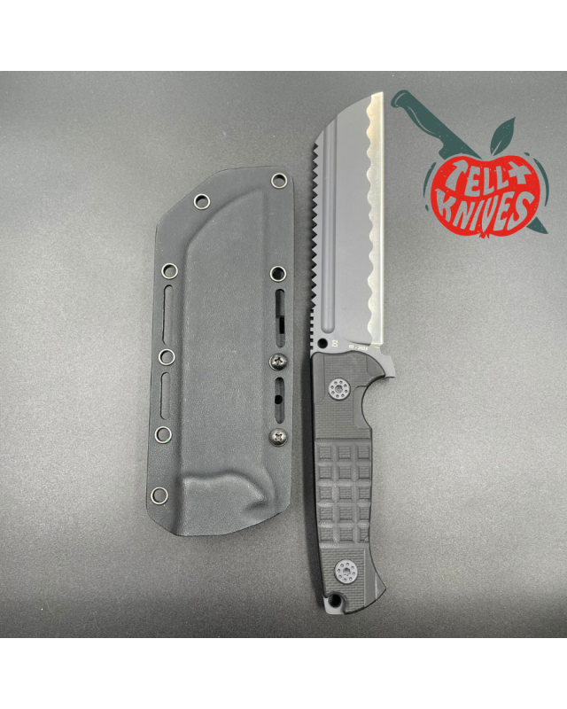 ADV Tactical SAW Butcher survival fixed blade knife full tang D2 steel black finish G10 handle saw teeth black kydex she