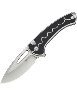 SENCUT Squiggy Button Lock 9Cr18MoV steel satin finish blade black and white G10 handle