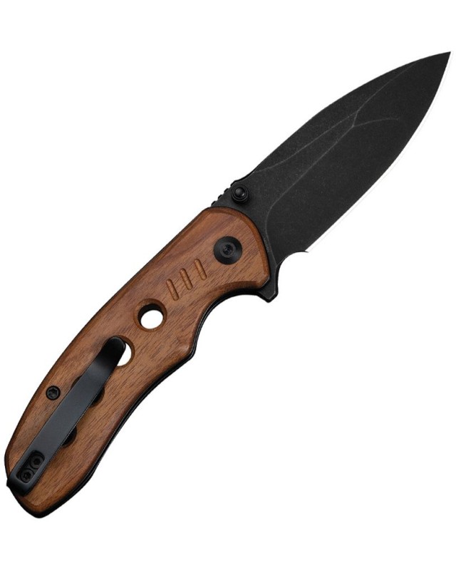 CIVIVI Triptych folding knife 14C28N steel blackwash finish blade blade Button Lock Guibourtia wood Handle Flipper