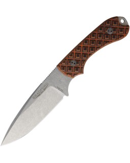 BRADFORD Guardian 3.2 fixed blade full tang AEB-L steel stonewash finish Tiger Striped G10 handle brown leather sheath