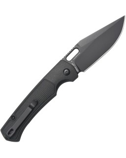 Artisan Cutlery Revel AR-RPM9 steel black PVD coated blade Button Lock Black FRN handle