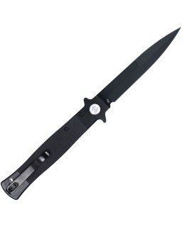 Cobratec Knives Stiletto VG-10 steel black finish Button Lock Black G10 handle Switzerland Legal