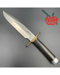 Randall Model 14 - 7.5 Attack forged carbon steel black micarta handle brass guard Duralumin pommel brown leather sheath
