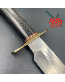 Randall Model 14 - 7.5 Attack forged carbon steel black micarta handle brass guard Duralumin pommel brown leather sheath