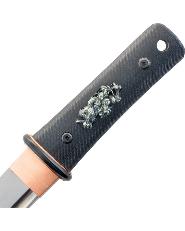 DRAGON KING Modern Tanto 1566 carbon steel copper habaki black G10 handle silver menuki