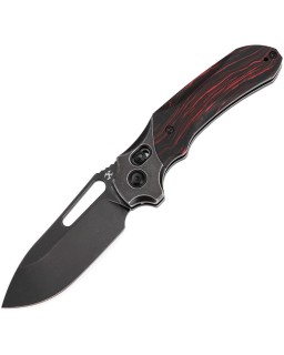 Kansept Quasar Pocket Knife 154CM Steel Blackwash finish blade black and red G10 Handle crossbar lock