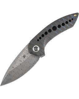 Kansept ODD 21 Pocket Knife Damascus Steel Flammed Titanium handle linerlock flipper