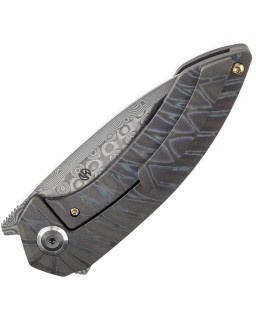 Kansept ODD 21 Pocket Knife Damascus Steel Flammed Titanium handle linerlock flipper