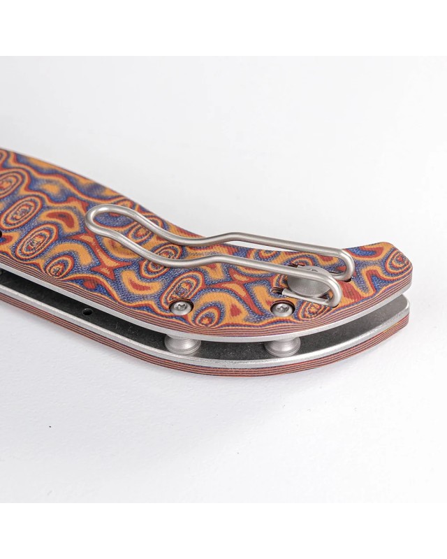 Vosteed Naga S35VN steel stonewash finish button lock Raindrop micarta handle bowie blade