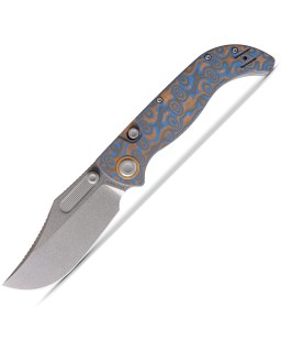 Vosteed Naga S35VN steel stonewash finish button lock Ocean micarta handle bowie blade