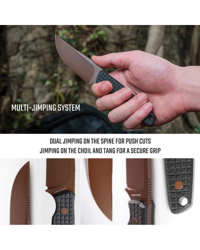 VOSTEED Mink Nitro-V steel Copper Dune finish black Micarta handle black kydex sheath