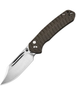 CJRB Bowie Pyrite AR-SFII steel satin finish Button Lock od green canva micarta handle