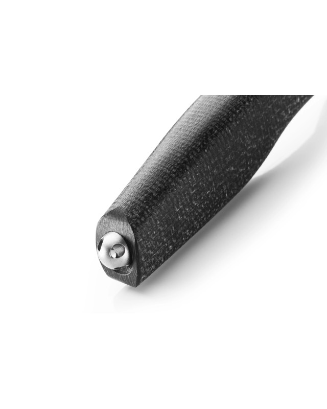 LionSteel ACHA fixed blade M390 premium steel satin finish blade Black Micarta handle brown leather sheath