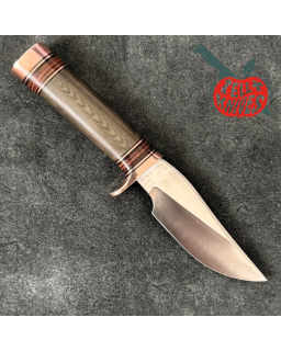 Randall Made Knives Model 27 Mini Copper forged stainless steel green micarta handle brass guard and pommel