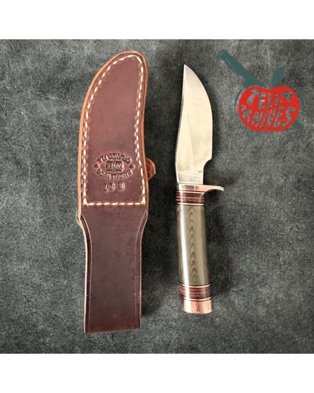 Randall Made Knives Model 27 Mini Copper forged stainless steel green micarta handle brass guard and pommel