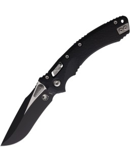 Microtech Amphibian Ram-Lok M390MK steel two-tone finish fluted black G10 handle