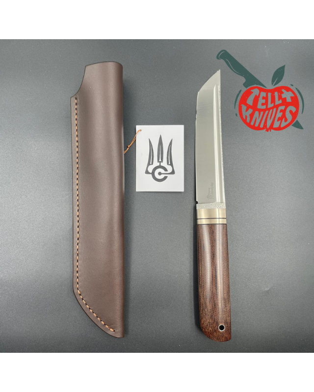 Sergey Shidlovskiy Custom Knives Model Blood Tanto forged Bohler N690 stainless steel silver nickel guard canva micarta 