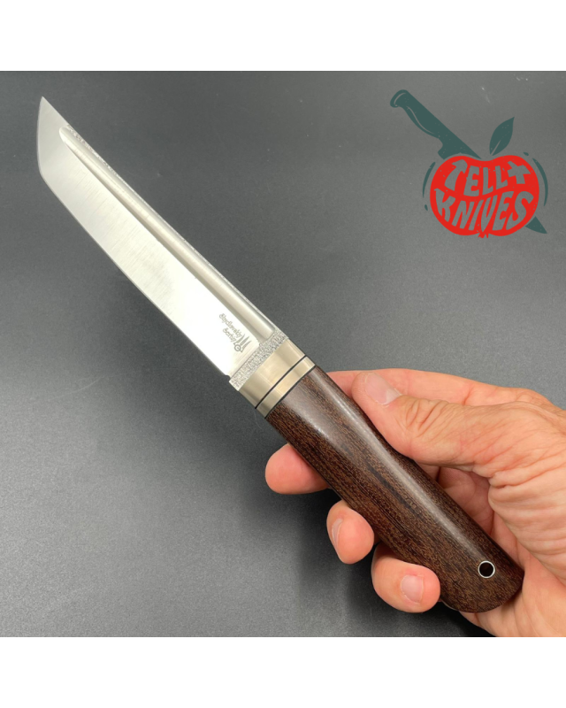 Sergey Shidlovskiy Custom Knives Model Blood Tanto forged Bohler N690 stainless steel silver nickel guard canva micarta 