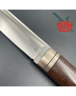 Sergey Shidlovskiy Custom Knives Model Blood Tanto forged Bohler N690 stainless steel silver nickel guard canva micarta 