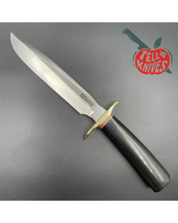 Randall Made Knives Vintage 90ies Model 1-7 forged carbon steel black micarta handle brass guard brown leather sheath