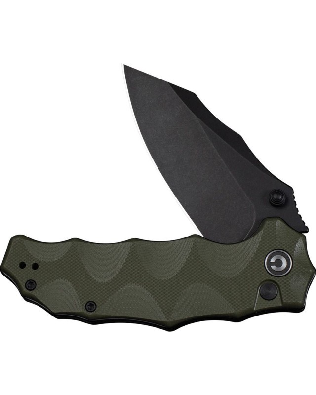 Civivi Natterjack 14C28N steel blackwash finish blade sculpted OD Green G10 handle flipper button lock