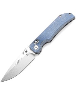 Tenable Eaglestrike Folding Knife Blue Micarta Handle Stonewashed Nitro-V  steel Blade crossbar lock