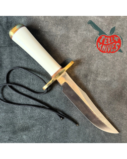Randall Made Knives Model 12 - 6 Little Bear forged carbon steel concave shape Ivorite micarta handle brass guard and bu