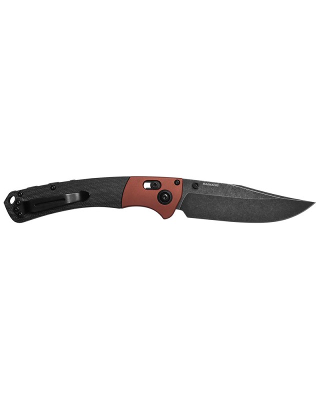 Benchmade Crooked River CPM-MagnaCut steel Battlewash finish burnt orange aluminium bolsters black micarta handle