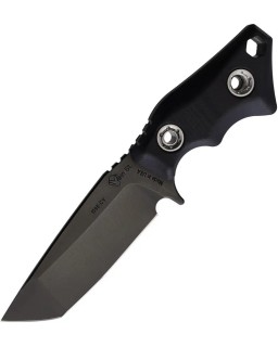 1881 Knife Works Micro Tanto Fixed Blade Full Tang black coated 1095HC carbon steel Black G10 handle Brown leather sheat