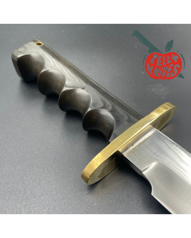 Randall Made Knives Vintage 70ies Model 15 5.5 Airman forged carbon steel black micarta four fingers grip handle brass g