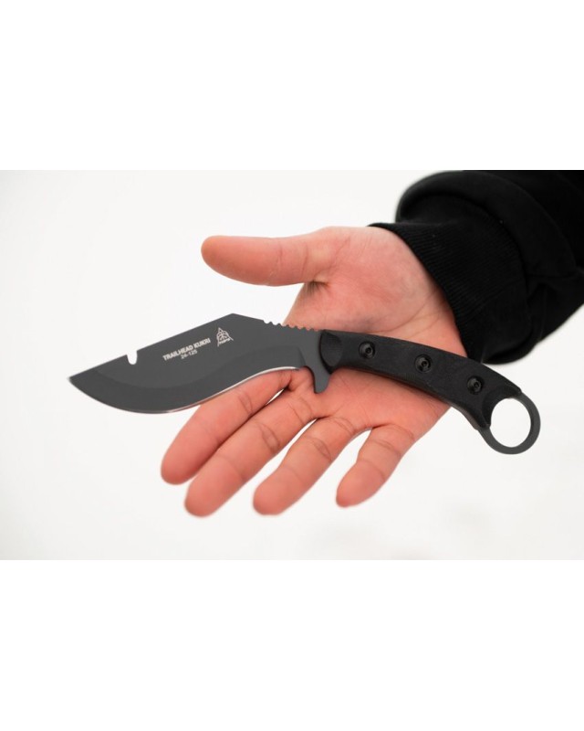 TOPS Trailhead Kukri 1095HC steel Sniper gray finish blade Black canvas micarta handle Finger ring