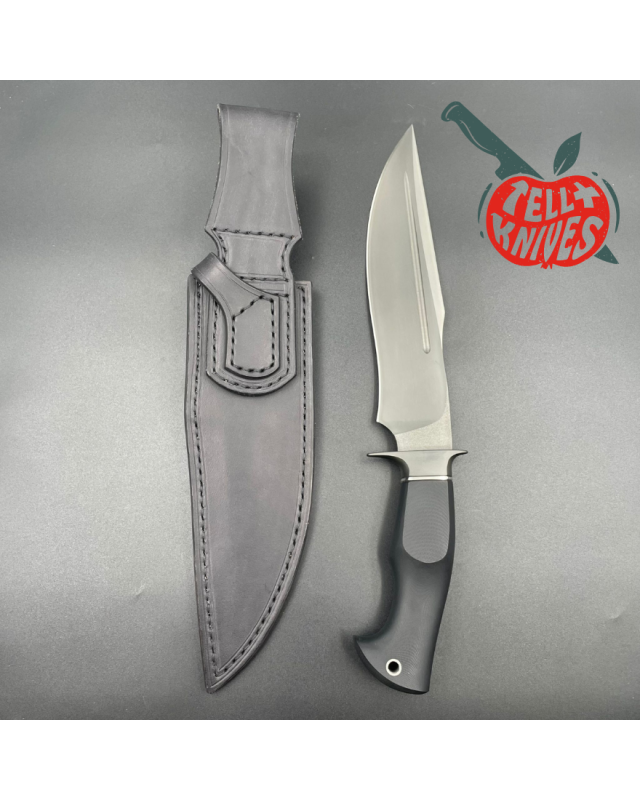 Michal Komorovsky Hunting Knife ELMAX steel black DLC coating Black G10 handle black leather sheath