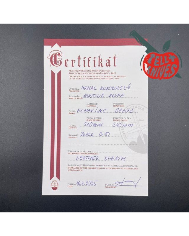 Michal Komorovsky Hunting Knife ELMAX steel black DLC coating Black G10 handle black leather sheath