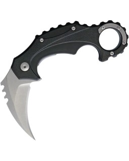 Brous Blades Enforcer Linerlock D2 tool steel stonewash finish Karambit blade Black polymer handle Finger ring