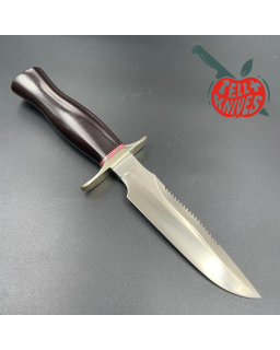 Randall Made Knives Model 1-6 forged stainless steel brown micarta handle sawteeth nickel silver guard brown leather she