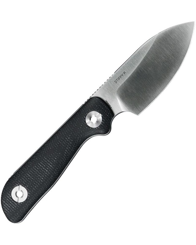 Kunwu Knives Stiffy P Fixed Blade Vanadis 8 steel satin finish Black canva micarta handle black kydex sheath