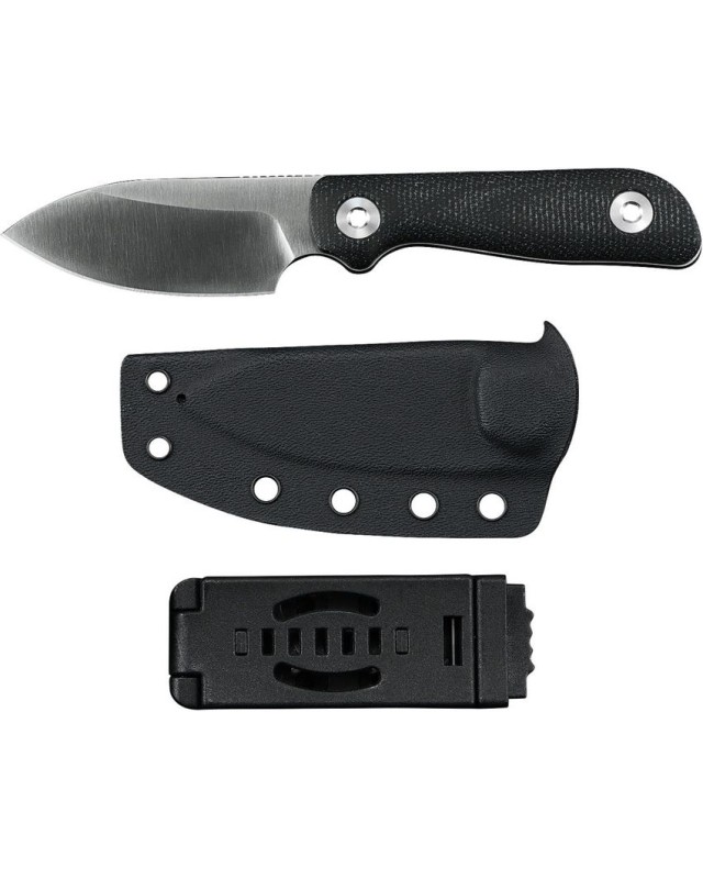 Kunwu Knives Stiffy P Fixed Blade Vanadis 8 steel satin finish Black canva micarta handle black kydex sheath