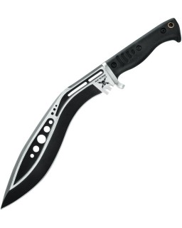 United Cutlery M48 Sabotage Kukri Fighter Full tang stainless steel two tone finish blade black rubber handle nylon shea