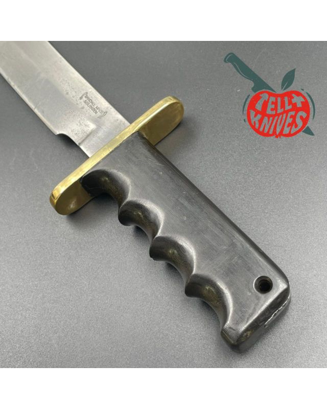 Randall Made Knives Vietnam Era Solingen Model 14 7.5 Humpback forged carbon steel green micarta handle brass hilt brown