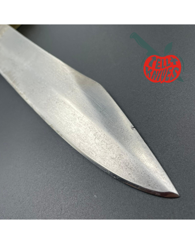 Randall Made Knives Vietnam Era Solingen Model 14 7.5 Humpback forged carbon steel green micarta handle brass hilt brown