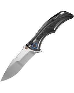 WEKNIFE Tighe Knife Satin Bohler M390 Blade Polished Gray Titanium Integral Handle Carbon Fiber Inlay Button Lock