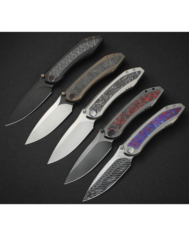 WeKnife Winsome Nested M390 Damasteel blade Framelock Bead Blasted grey Titanium Handle Timascus inlay